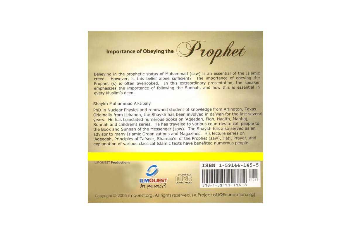 Importance of Obeying the Prophet (CD)